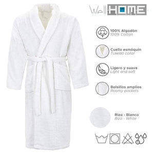 Albornoz WellHome 100% Algodón en Rizo Blanco con 1 Costura - Disponible en Varias Tallas