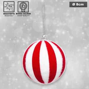 Bola de Navidad Rayada Roja y Blanca